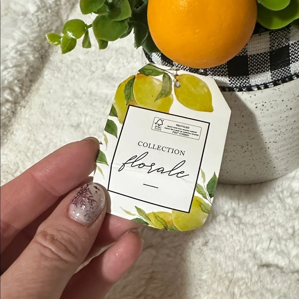 Orange fruit greenery in ceramic pot